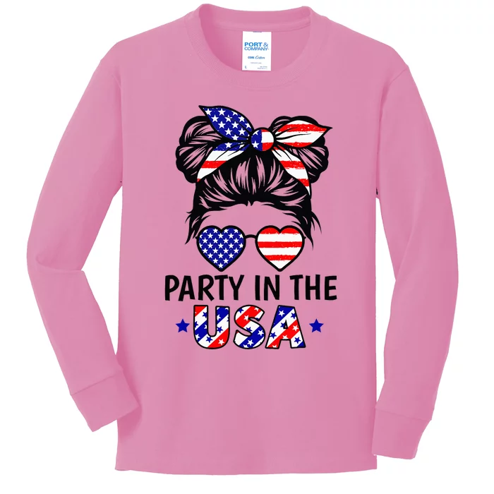 American Flag Party In Usa 4th July Patriotic Kids Long Sleeve Shirt