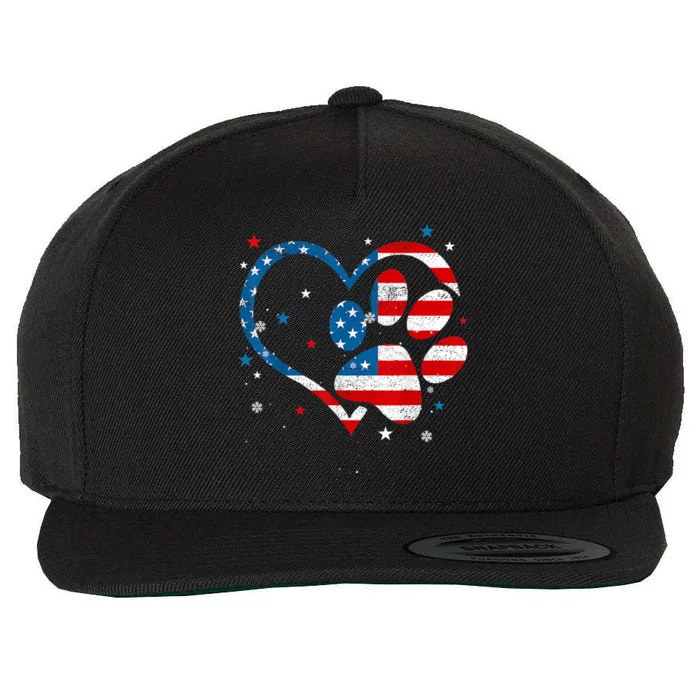 American Flag Patriotic Dog & Cat Paw Print 4th Of July Wool Snapback Cap