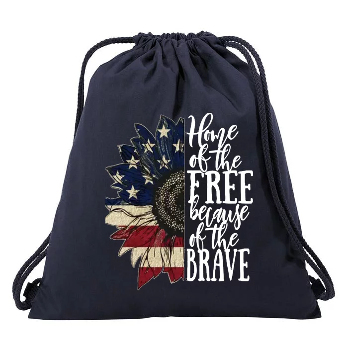 American Flag Patriot Home Of The Free Because Of The Brave Gift Drawstring Bag