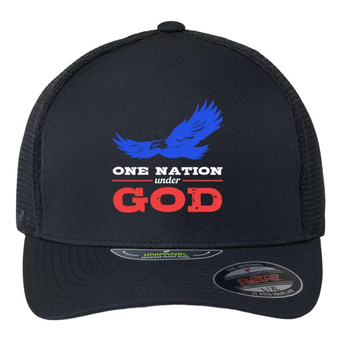 American Flag Patriot One Nation Under God Christian Verses Meaningful Gift Flexfit Unipanel Trucker Cap