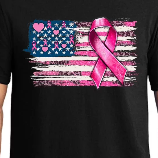 American Flag Pink Ribbon Breast Cancer Awareness Warriors Pajama Set