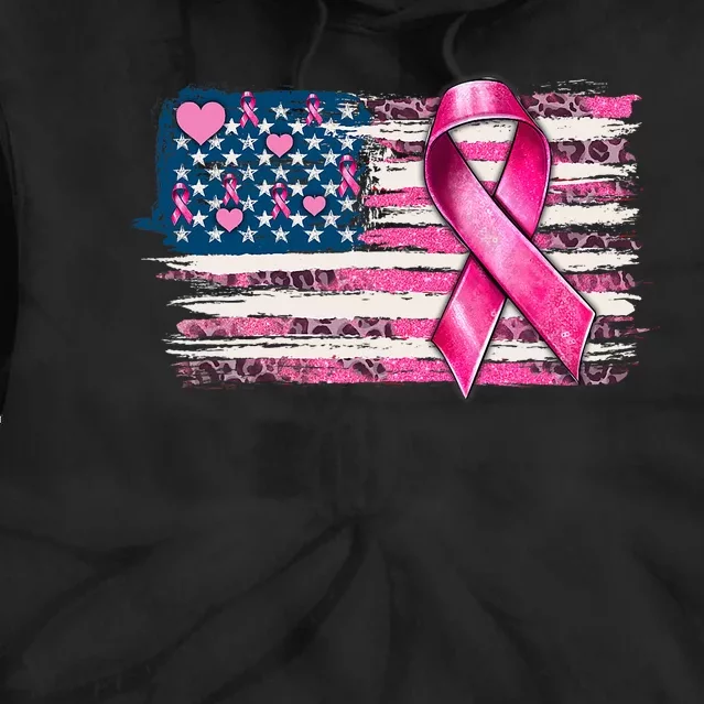 American Flag Pink Ribbon Breast Cancer Awareness Warriors Tie Dye Hoodie