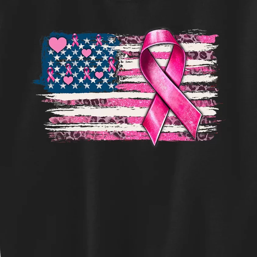 American Flag Pink Ribbon Breast Cancer Awareness Warriors Kids Sweatshirt