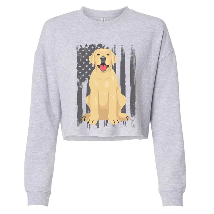 American Flag Patriotic Labrador Dog Lover Gift Cropped Pullover Crew