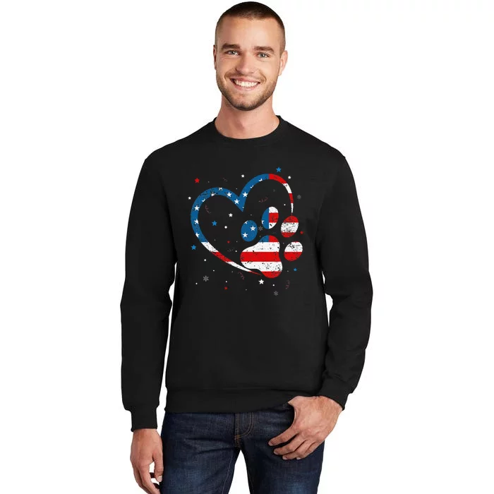 American Flag Patriotic Dog & Cat Paw Print 4th Of July Sweatshirt