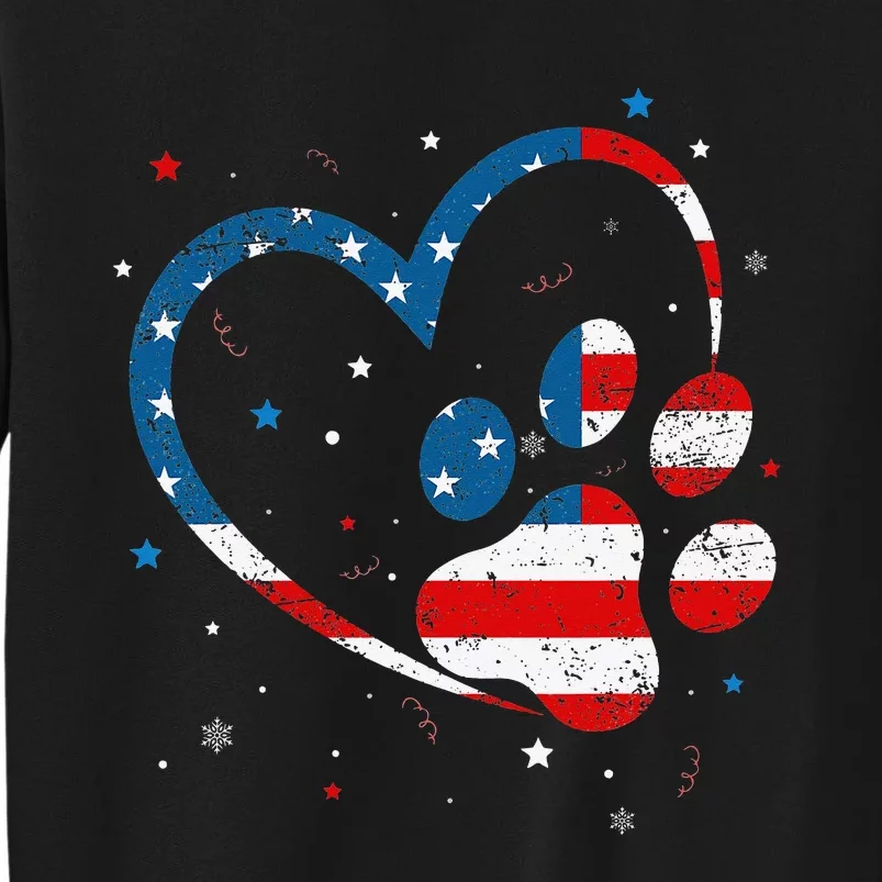 American Flag Patriotic Dog & Cat Paw Print 4th Of July Sweatshirt