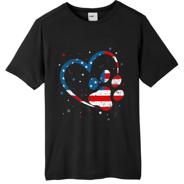 American Flag Patriotic Dog & Cat Paw Print 4th Of July ChromaSoft Performance T-Shirt