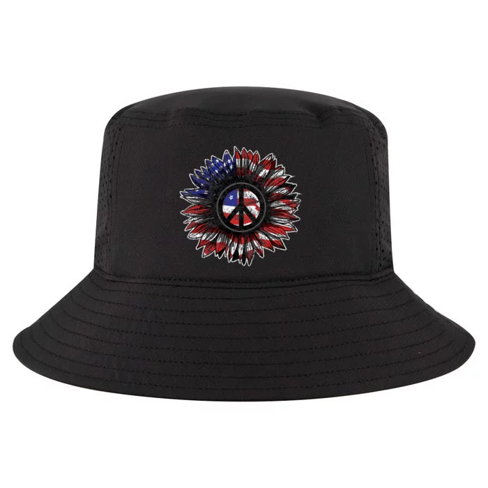 American Flag Peace Sign Sunflower Usa 4th Of July Pride Cool Comfort Performance Bucket Hat