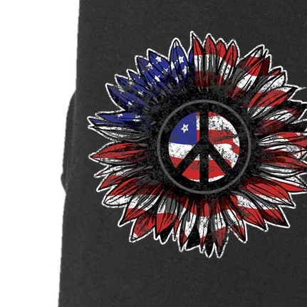 American Flag Peace Sign Sunflower Usa 4th Of July Pride Doggie 3-End Fleece Hoodie