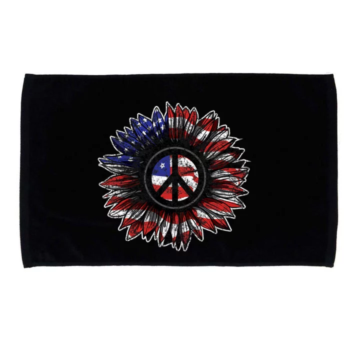 American Flag Peace Sign Sunflower Usa 4th Of July Pride Microfiber Hand Towel