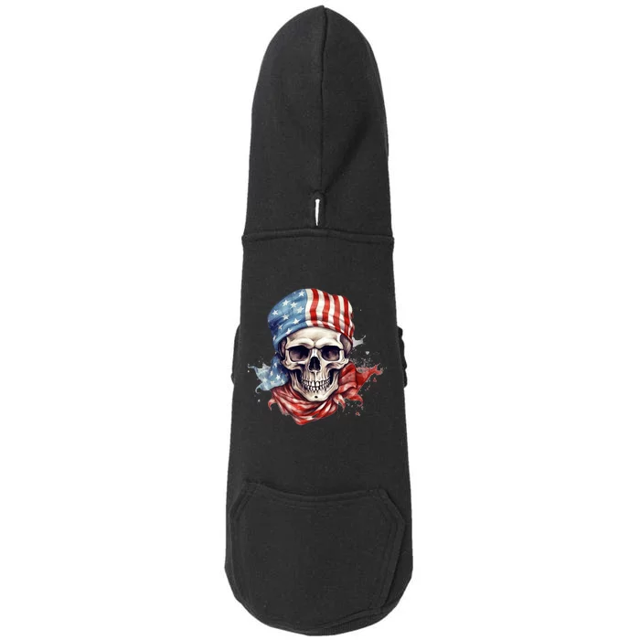 America Flag Pirate Skull USA Patriotic 4th July Skeleton Doggie 3-End Fleece Hoodie