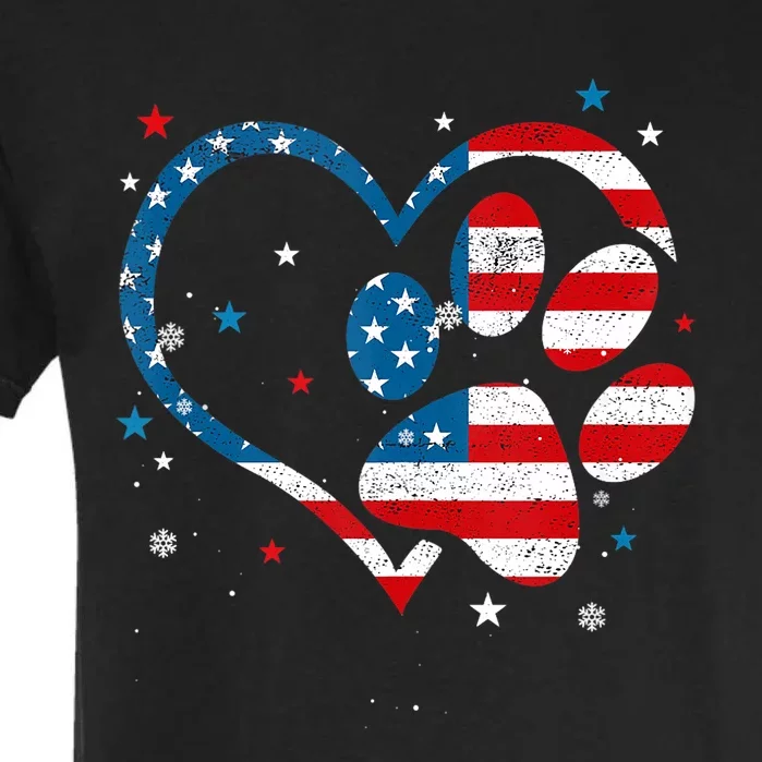 American Flag Patriotic Dog & Cat Paw Print 4th Of July Garment-Dyed Heavyweight T-Shirt