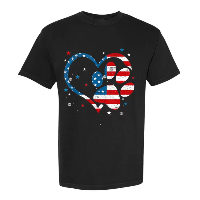 American Flag Patriotic Dog & Cat Paw Print 4th Of July Garment-Dyed Heavyweight T-Shirt