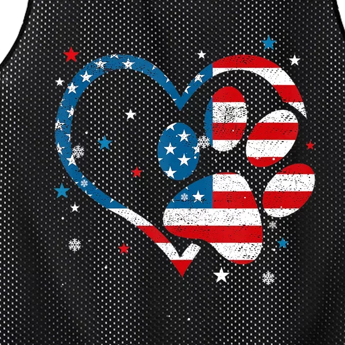 American Flag Patriotic Dog & Cat Paw Print 4th Of July Mesh Reversible Basketball Jersey Tank