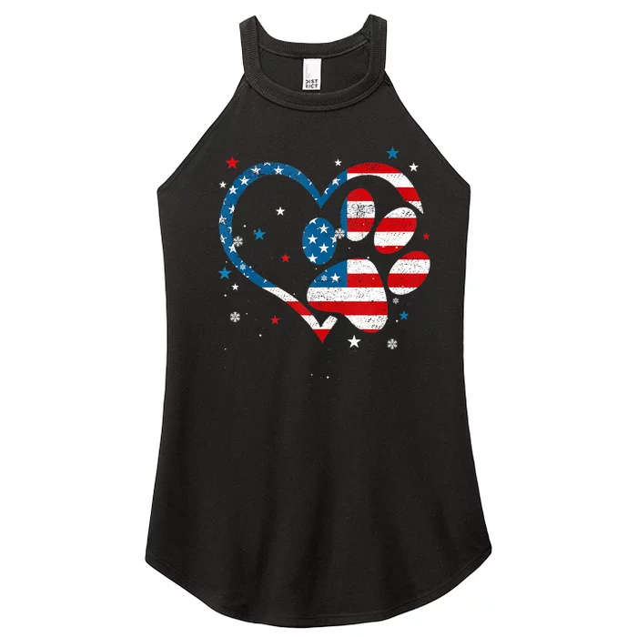 American Flag Patriotic Dog & Cat Paw Print 4th Of July Women’s Perfect Tri Rocker Tank