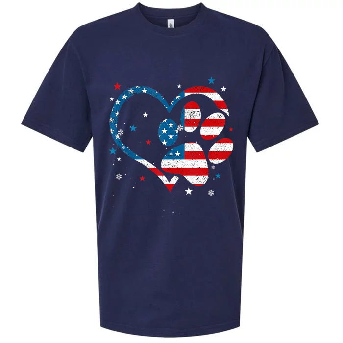 American Flag Patriotic Dog & Cat Paw Print 4th Of July Sueded Cloud Jersey T-Shirt