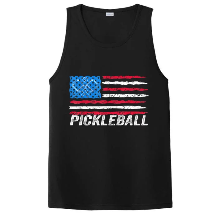 Amerrica Flag Pickleball Lover Pickle Ball Patriotic Pickleball Gift Performance Tank