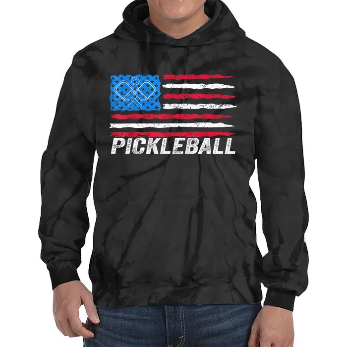 Amerrica Flag Pickleball Lover Pickle Ball Patriotic Pickleball Gift Tie Dye Hoodie