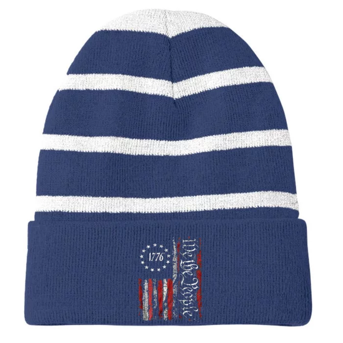 American Flag Patriotic 1776 We The People USA Striped Beanie with Solid Band