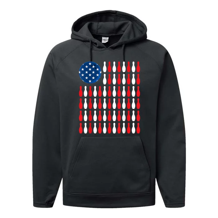 American Flag Patriotic Bowler & Bowling Performance Fleece Hoodie