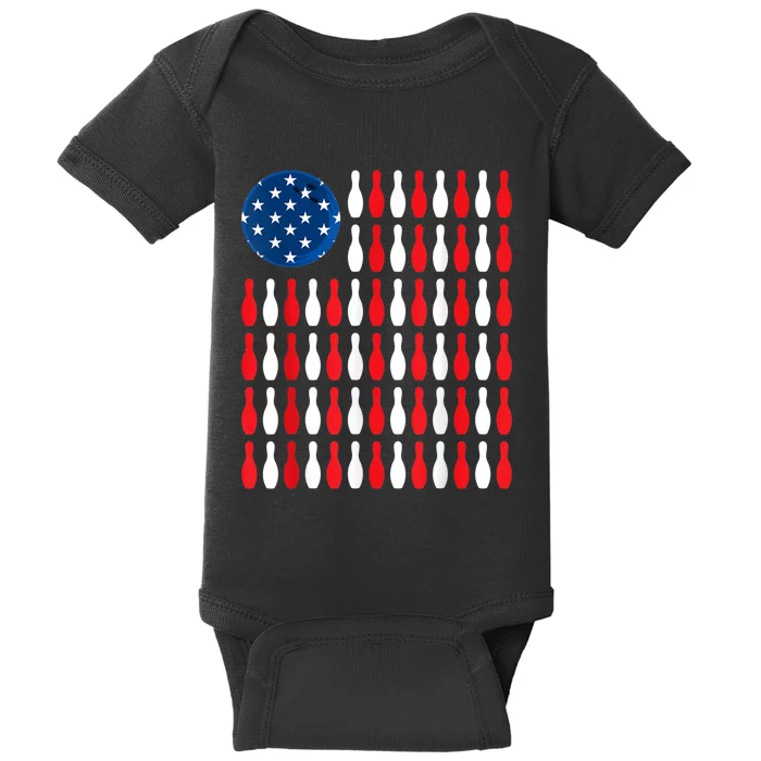 American Flag Patriotic Bowler & Bowling Baby Bodysuit