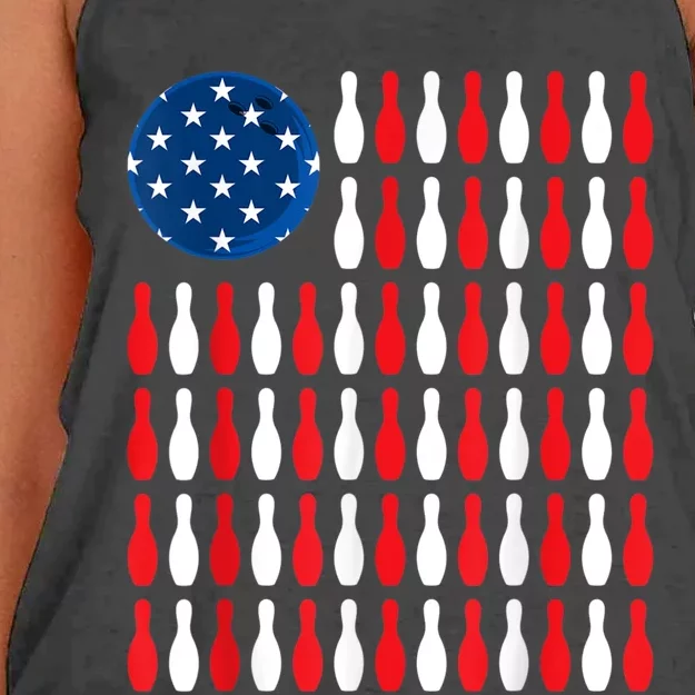 American Flag Patriotic Bowler & Bowling Women's Knotted Racerback Tank