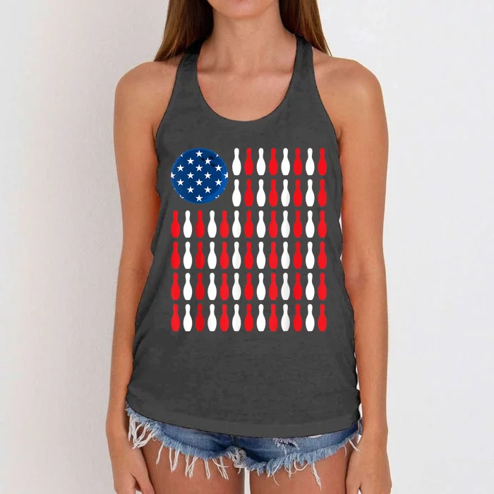 American Flag Patriotic Bowler & Bowling Women's Knotted Racerback Tank