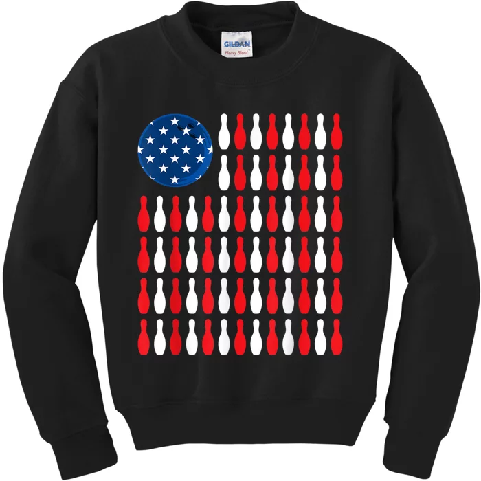 American Flag Patriotic Bowler & Bowling Kids Sweatshirt