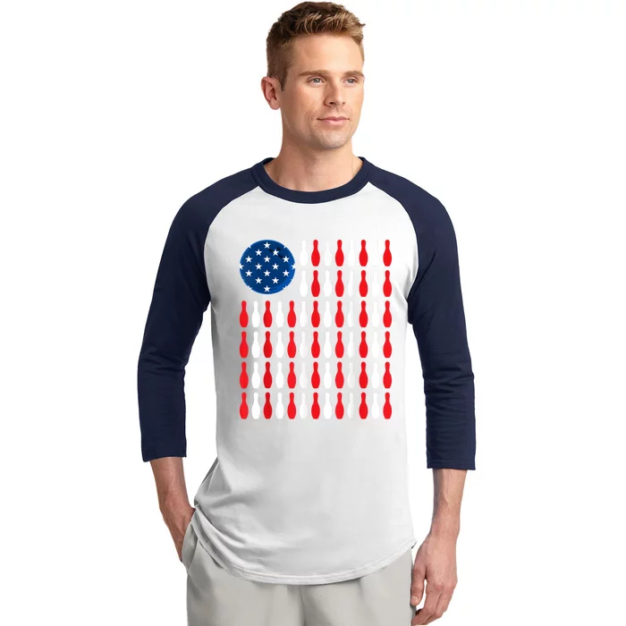 American Flag Patriotic Bowler & Bowling Baseball Sleeve Shirt