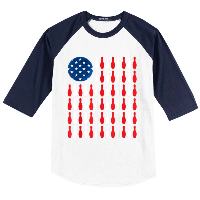 American Flag Patriotic Bowler & Bowling Baseball Sleeve Shirt