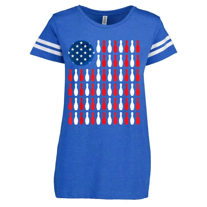 American Flag Patriotic Bowler & Bowling Enza Ladies Jersey Football T-Shirt