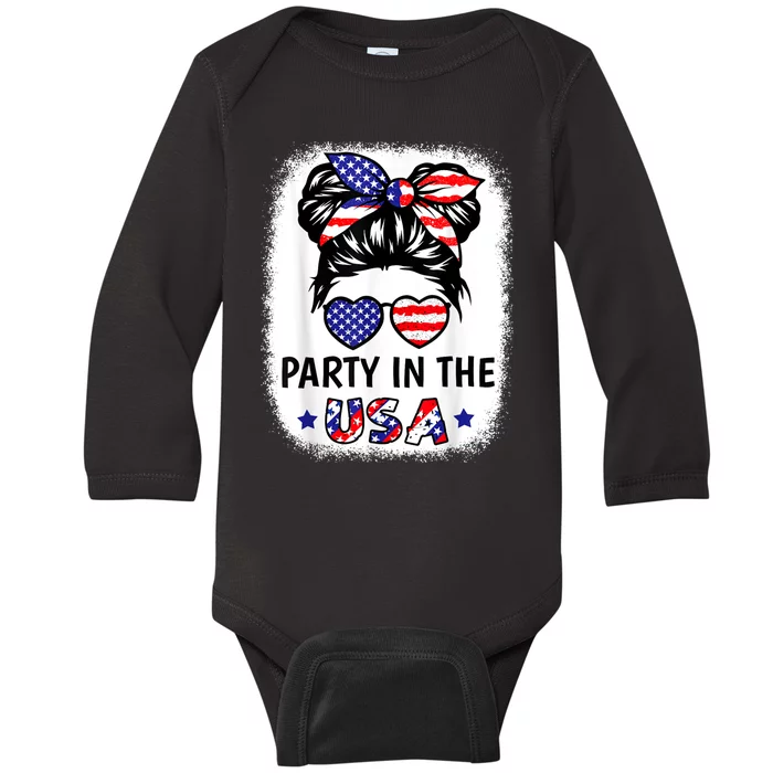 American Flag Party In Usa 4th July Patriotic Baby Long Sleeve Bodysuit