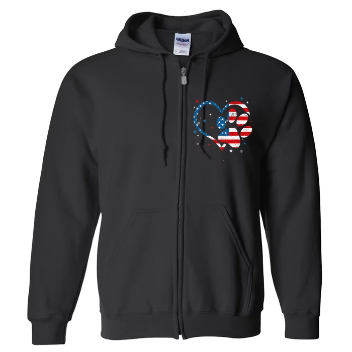 American Flag Patriotic Dog & Cat Paw Print 4th Of July Full Zip Hoodie