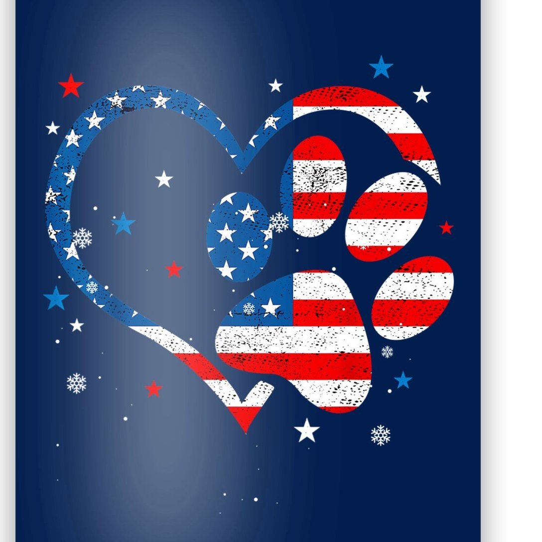American Flag Patriotic Dog & Cat Paw Print 4th Of July Poster