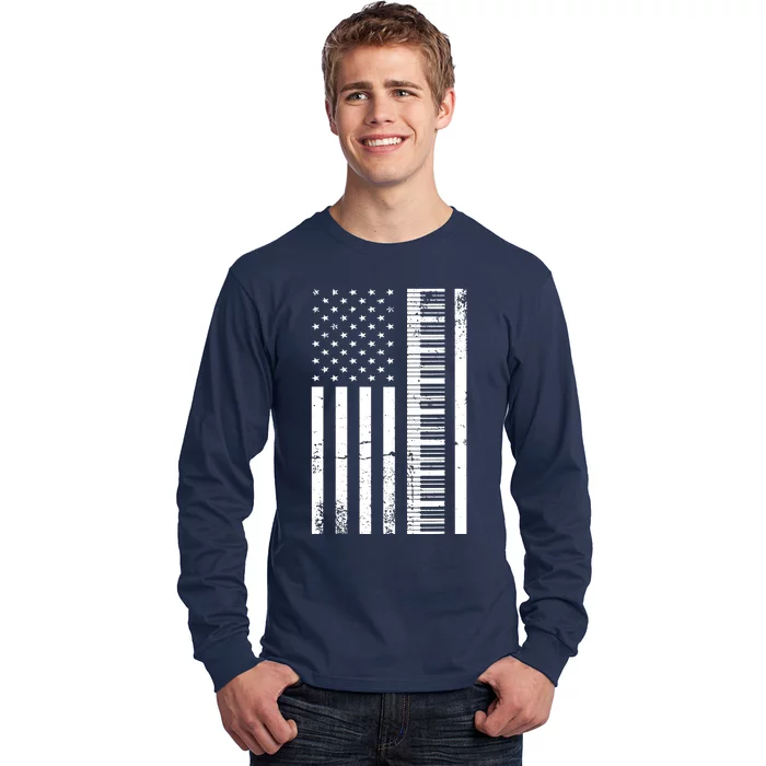 American Flag Piano Piano Player Lover Gift Long Sleeve Shirt