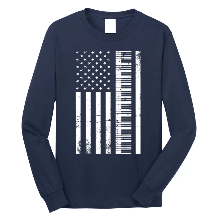 American Flag Piano Piano Player Lover Gift Long Sleeve Shirt