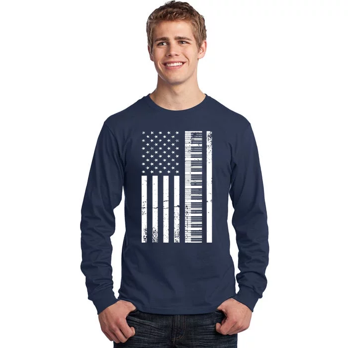 American Flag Piano Piano Player Lover Gift Tall Long Sleeve T-Shirt