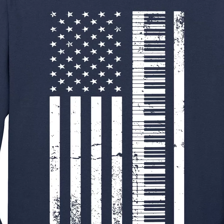 American Flag Piano Piano Player Lover Gift Tall Long Sleeve T-Shirt