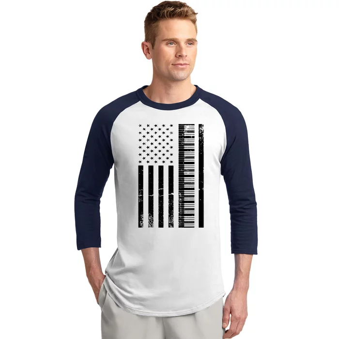 American Flag Piano Piano Player Lover Gift Baseball Sleeve Shirt