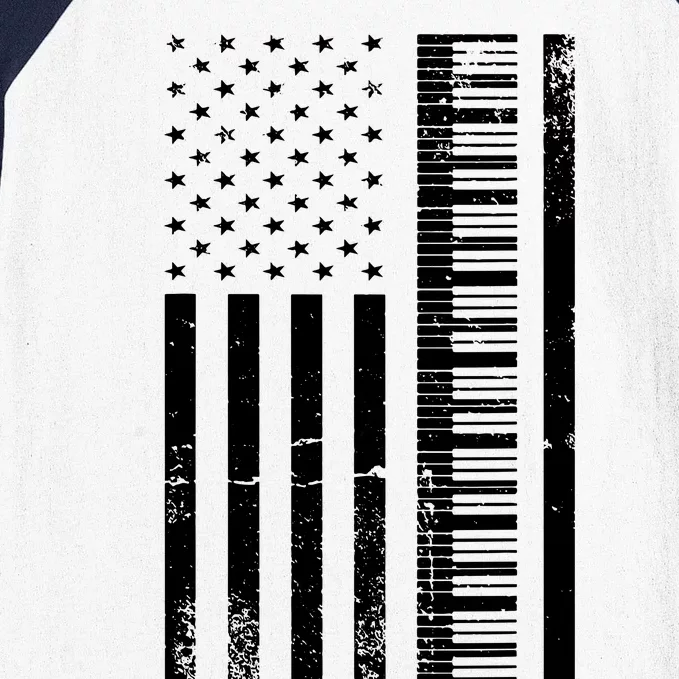 American Flag Piano Piano Player Lover Gift Baseball Sleeve Shirt