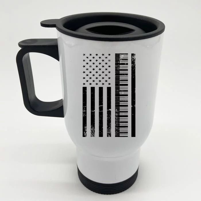 American Flag Piano Piano Player Lover Gift Front & Back Stainless Steel Travel Mug