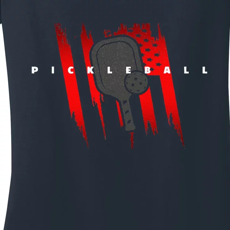 American Flag Pickleball Apparel Pickleball Women's V-Neck T-Shirt