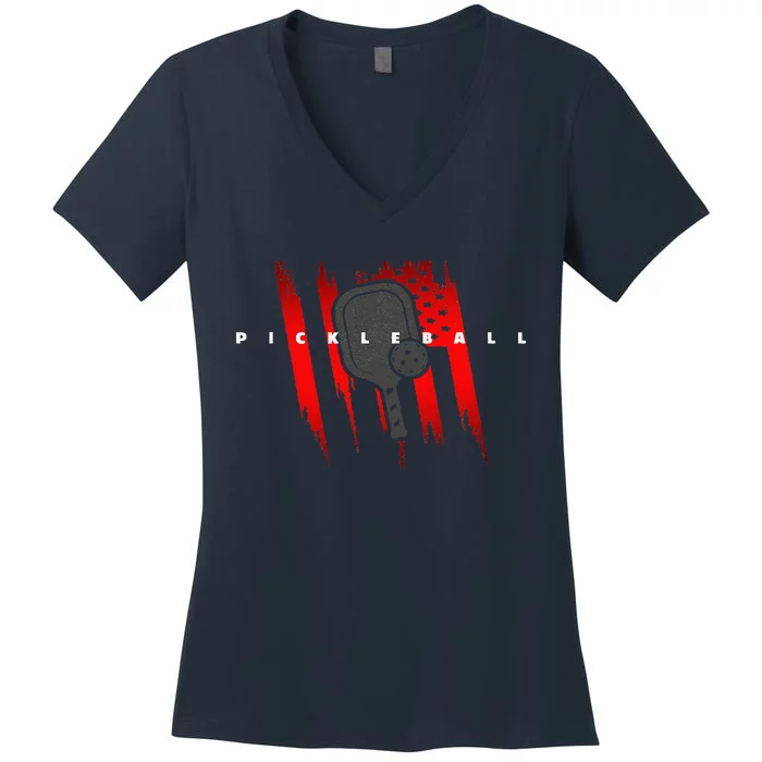 American Flag Pickleball Apparel Pickleball Women's V-Neck T-Shirt