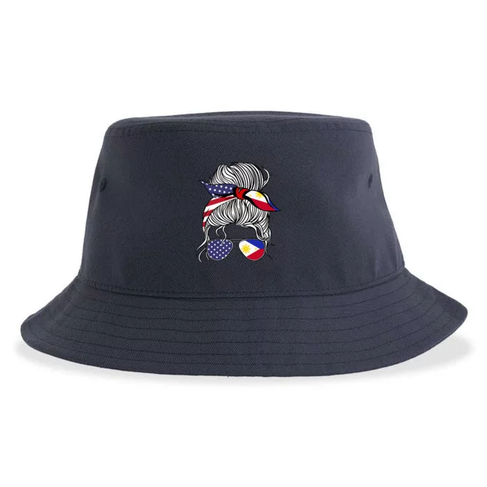 American Filipina Patriot Flag Women Philippines Grown Sustainable Bucket Hat