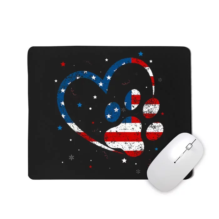 American Flag Patriotic Dog & Cat Paw Print 4th Of July Mousepad