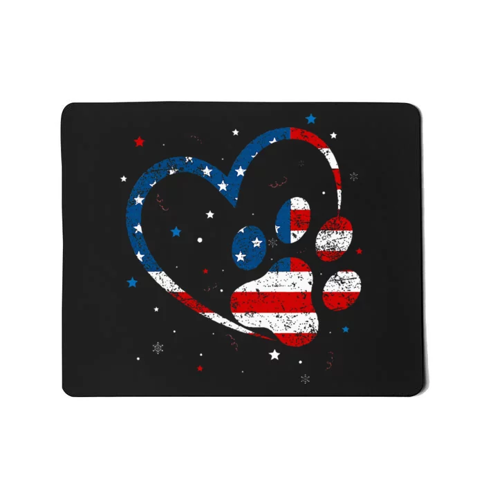 American Flag Patriotic Dog & Cat Paw Print 4th Of July Mousepad