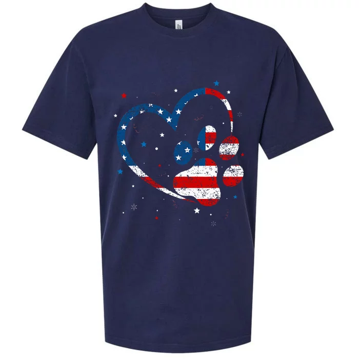 American Flag Patriotic Dog & Cat Paw Print 4th Of July Sueded Cloud Jersey T-Shirt