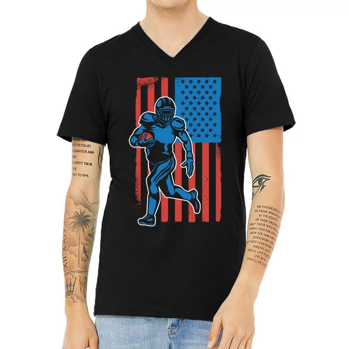 American Football Player Flag V-Neck T-Shirt