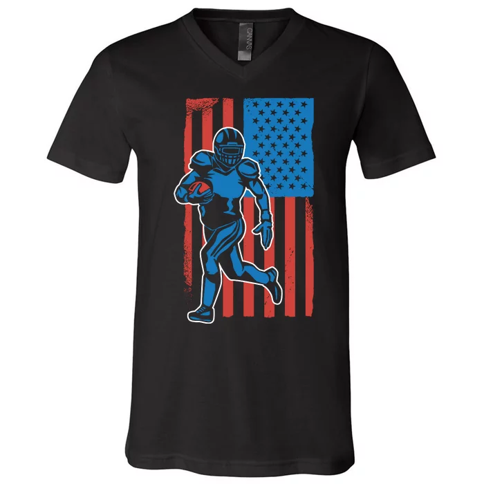 American Football Player Flag V-Neck T-Shirt