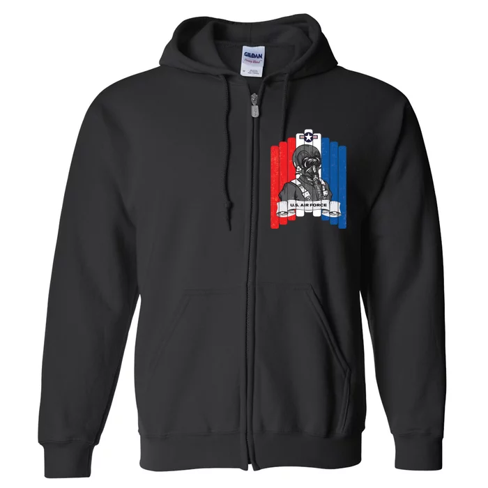 Air Force Pilot 4th Of July USAF American Flag Airman Full Zip Hoodie